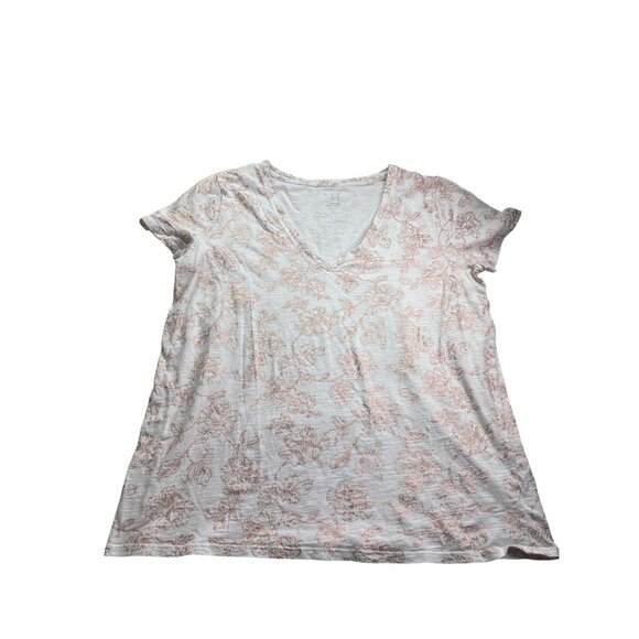 A New Day V-Neck Tee T-Shirt Size XX-Large Floral Print Rose Gold White Cotton - Picture 1 of 6